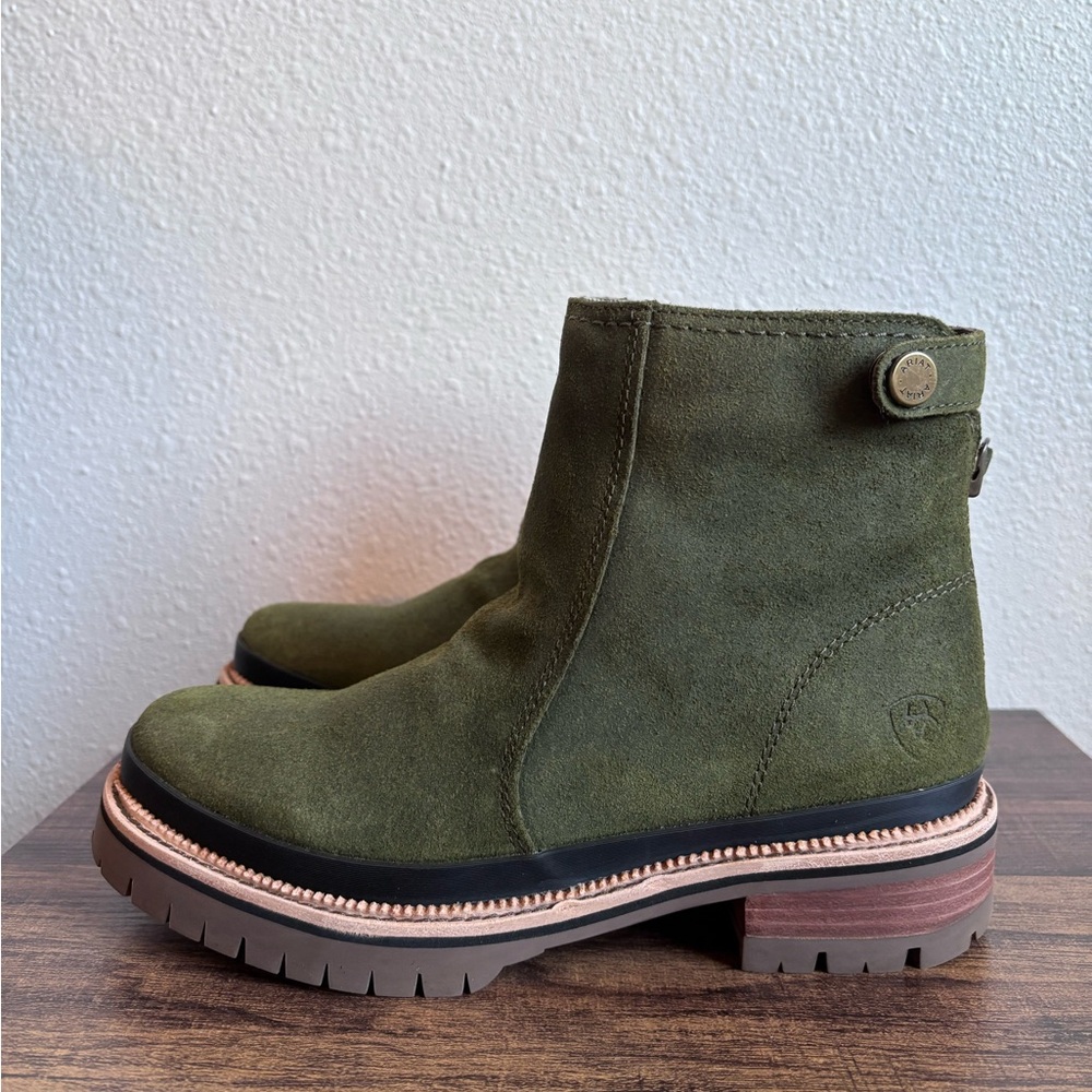 Ariat Olive Green Suede Ankle Booties - Picture 2 of 9